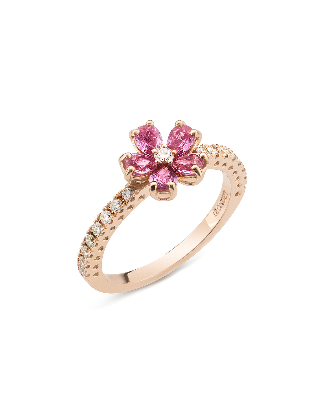 Anello Vintage Oro Rosa Con Zircone Naturale – Fiore Cavo, Microcera, Per Donna
