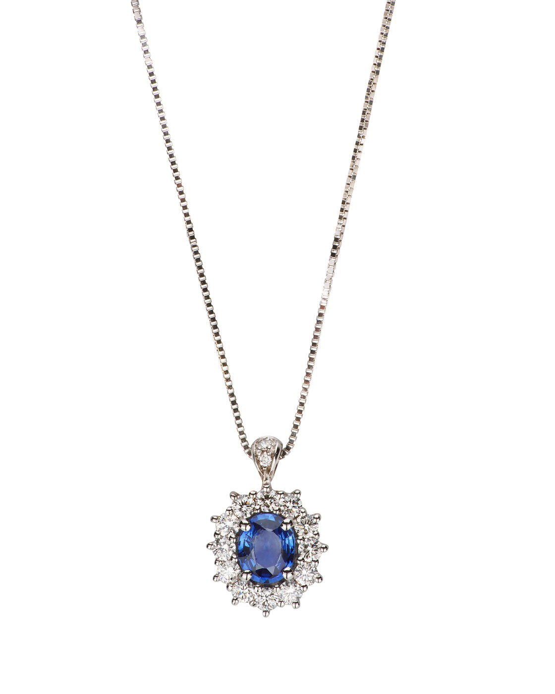 COLLANA ORO BIANCO DIAMANTI E ZAFFIRO BLU